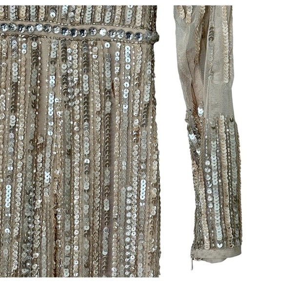 FLAWED NWT Mac Duggal Sheer Full Sequined A-Line Gown Dress in Rose Gold size 4 - Picture 6 of 13